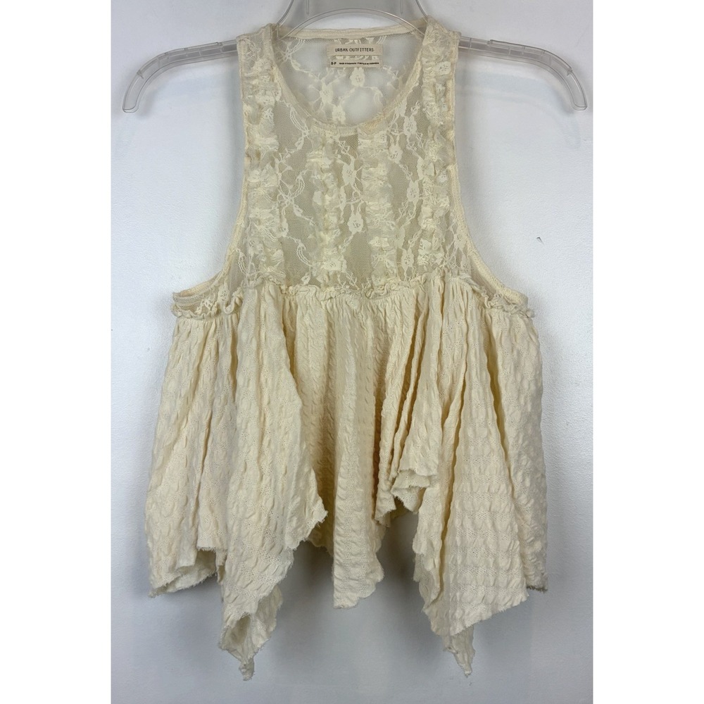 Fairycore Sheer Lace Babydoll Top XS Ivory Boho Festival Romantic Dainty Fairy